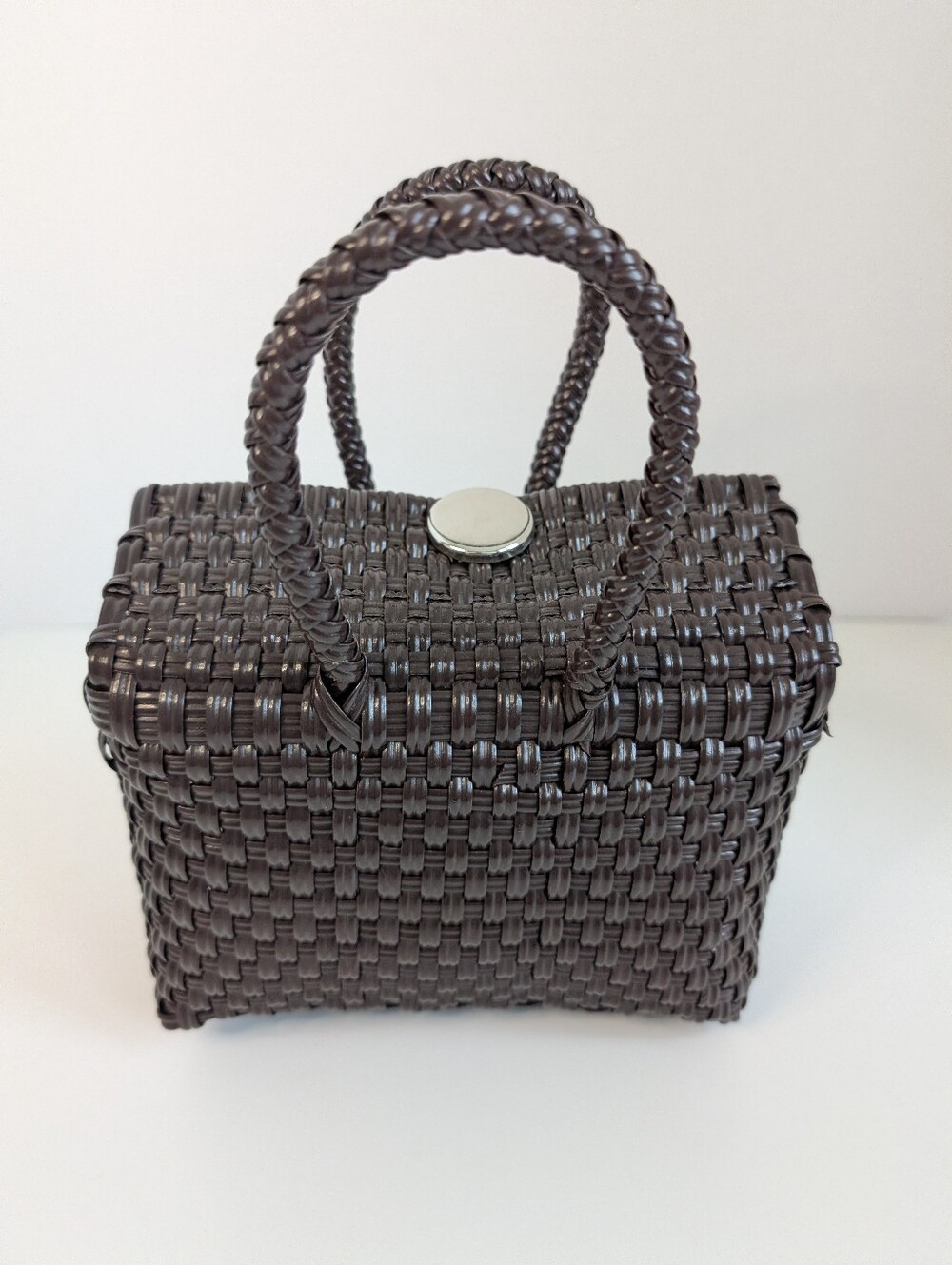 Chic Handwoven Mini Woven Brown Box Basket Bag